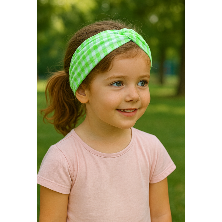 Diademas Infantiles de Tela Vichy verde fluor