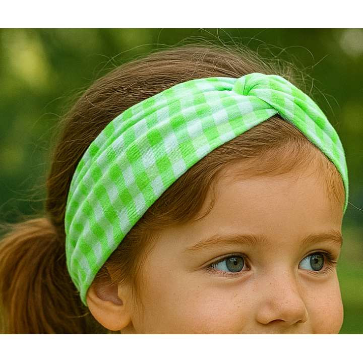 Diademas Infantiles de Tela Vichy verde fluor