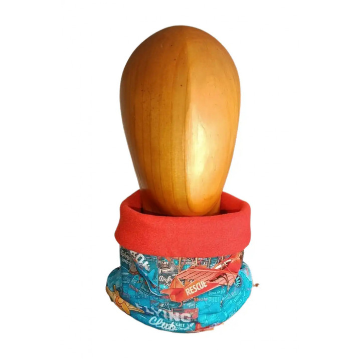 Braga de cuello infantil artesanal con aviones y polar rojo