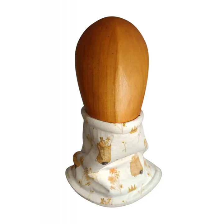 Braga de cuello infantil artesanal con estampado cuqui de flores y canastos