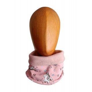 Cuello polar infantil Unicornios Rosa con interior polar rosa claro, doblado hacia fuera para mostrar el forro.
