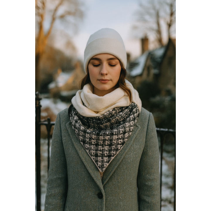 Bufanda triangular tweed blanco y negro elegante | by.Cuqui