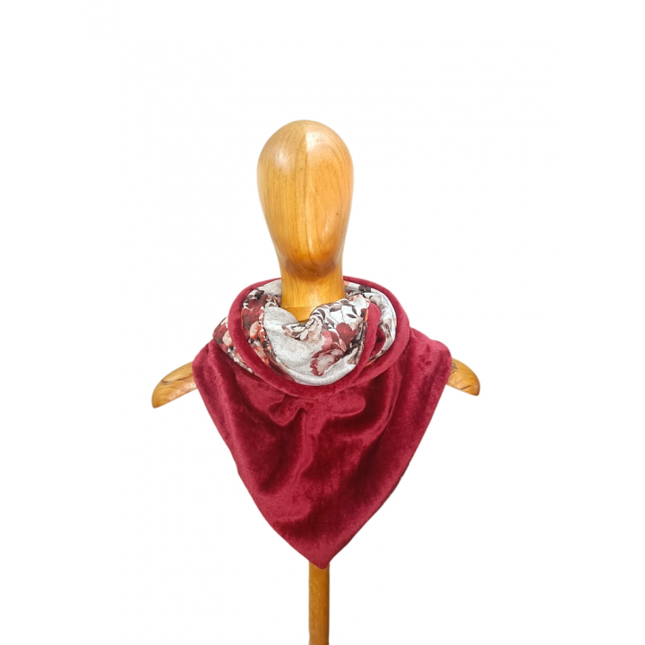 Bufanda triangular flores rosa punto camiseta | by.Cuqui