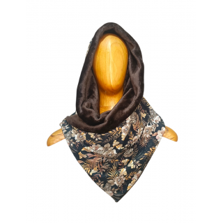 bufanda pico con capucha flores marrones