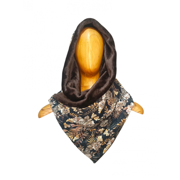 bufanda pico con capucha flores marrones