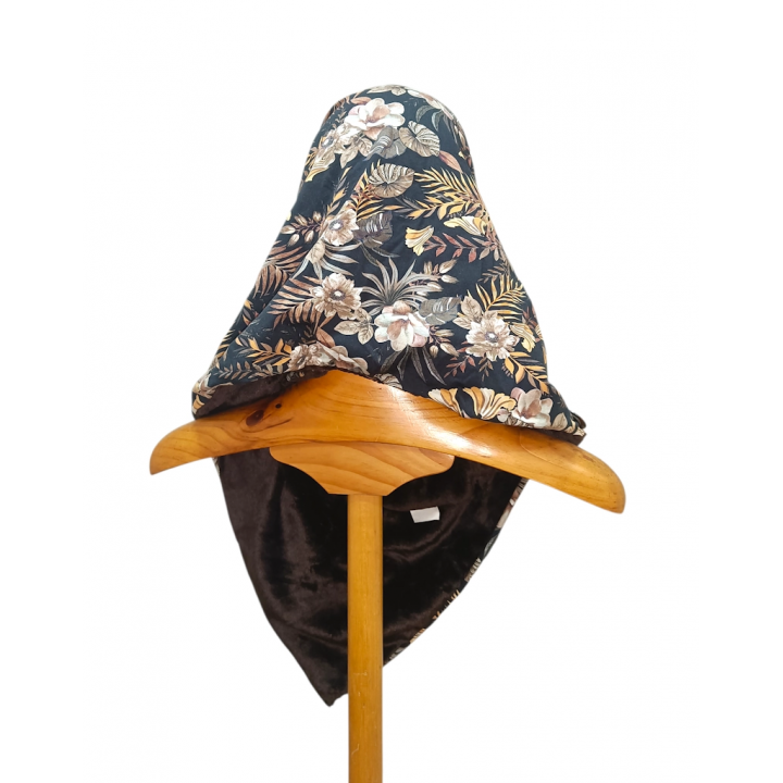 bufanda pico con capucha flores marrones