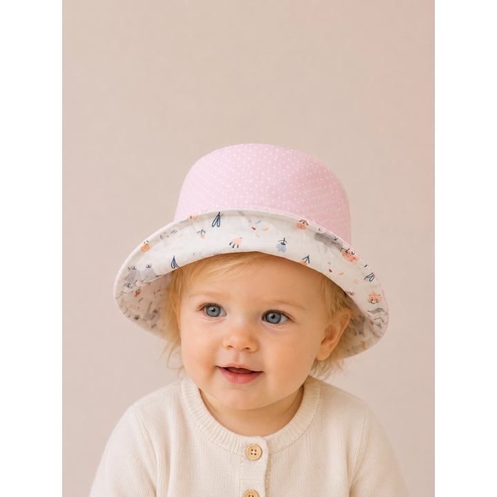 Reverso del gorrito de pescador Cuqui Elefantes con tela combinada – By.Cuqui