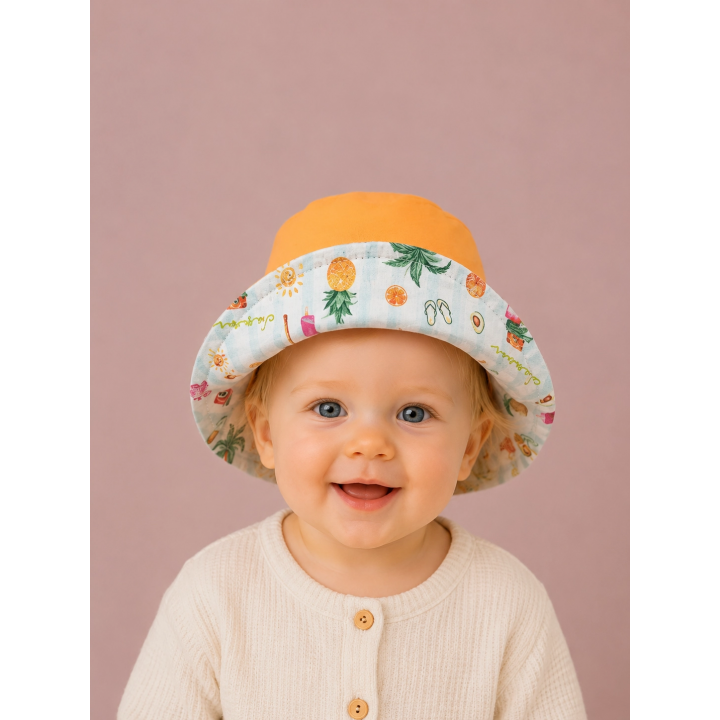 Gorrito de pescador reversible estampado Vacaciones hecho a mano en algodón – By.Cuqui