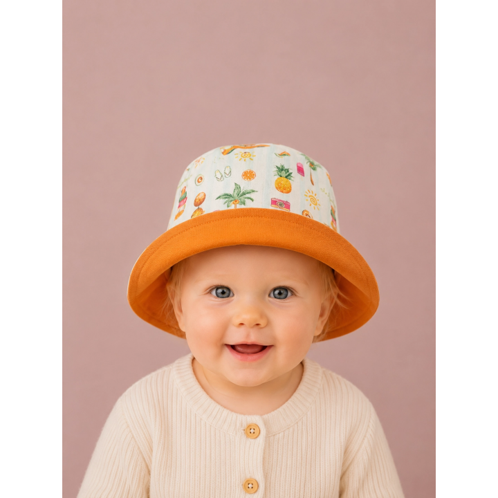 Reverso del gorrito de pescador Vacaciones con tela combinada – By.Cuqui