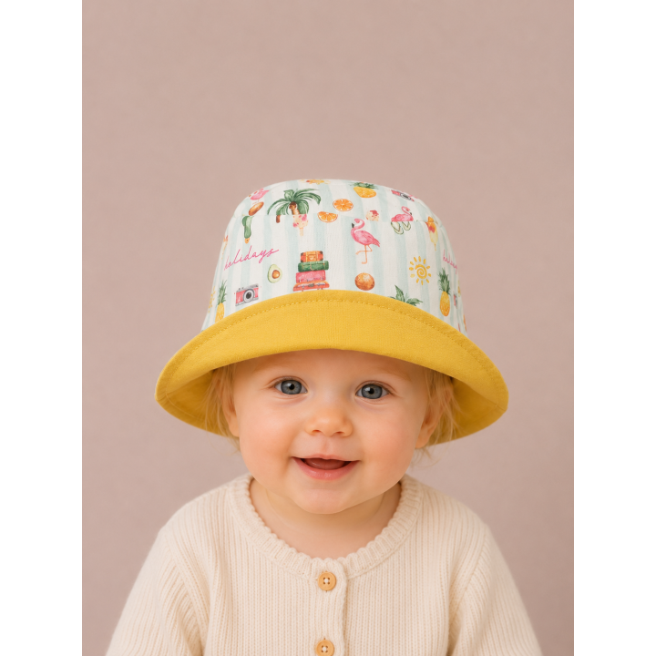 Gorrito de pescador reversible estampado Vacaciones hecho a mano en algodón – By.Cuqui