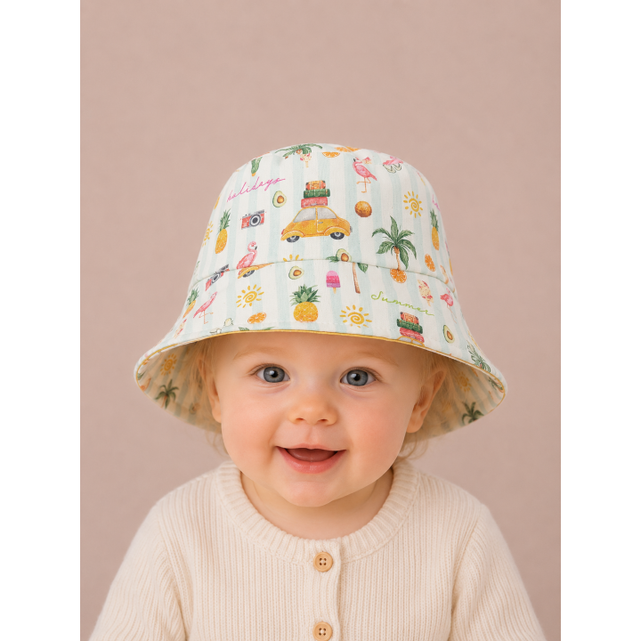 Gorrito de pescador reversible estampado Vacaciones hecho a mano en algodón – By.Cuqui