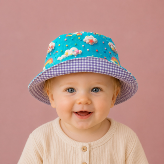 Gorrito de pescador reversible estampado Cielo hecho a mano en algodón – By.Cuqui