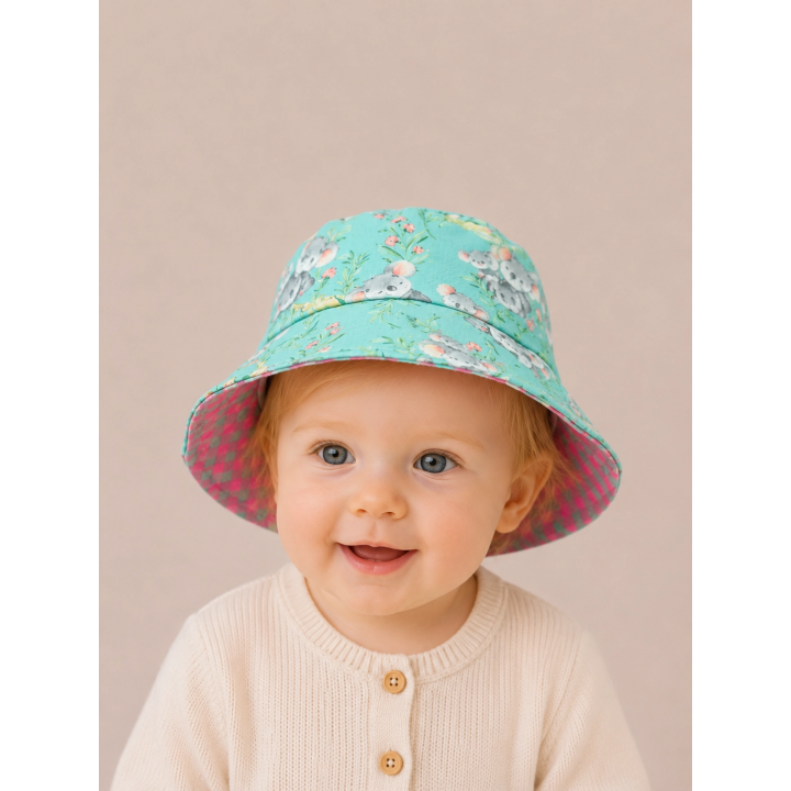 Gorrito de pescador reversible estampado Koalas hecho a mano en algodón – By.Cuqui