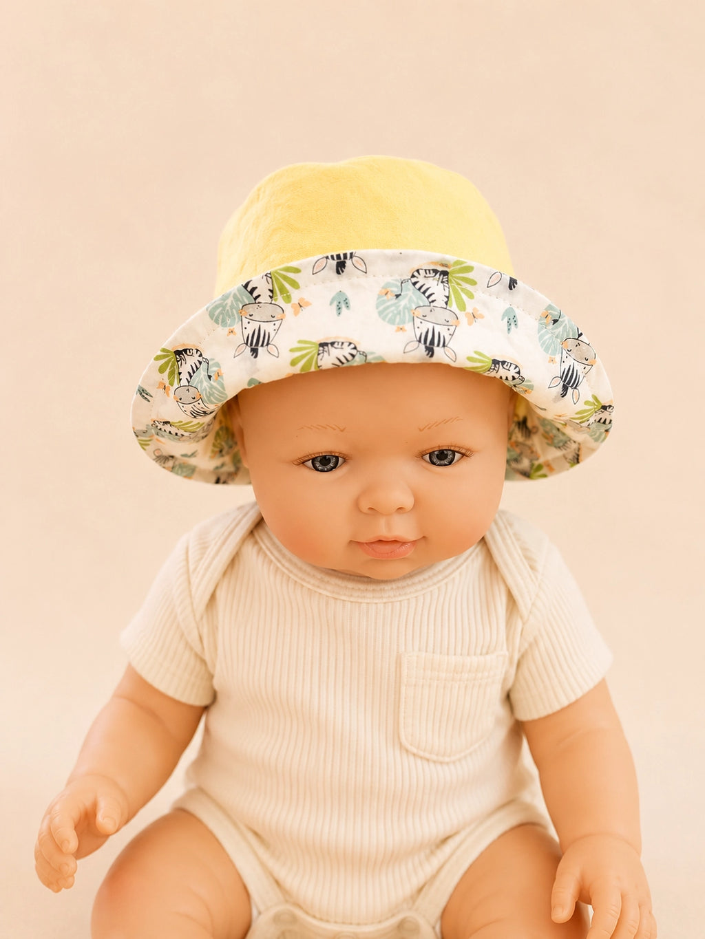 Gorrito de pescador reversible Cebritas para bebé hecho a mano en algodón [Variant: Amarillo claro]