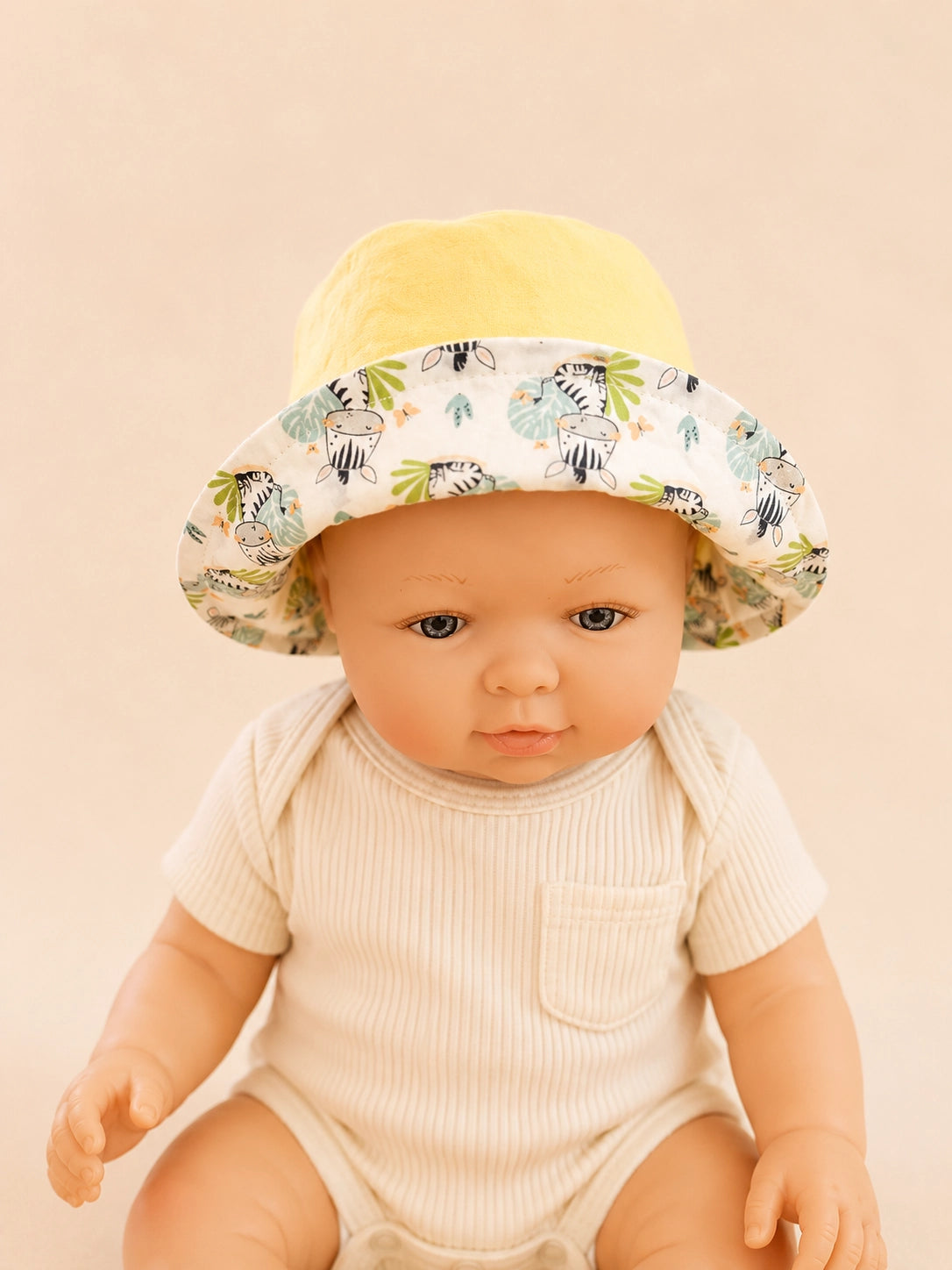 Gorrito de pescador reversible Cebritas para bebé hecho a mano en algodón [Variant: Amarillo claro]