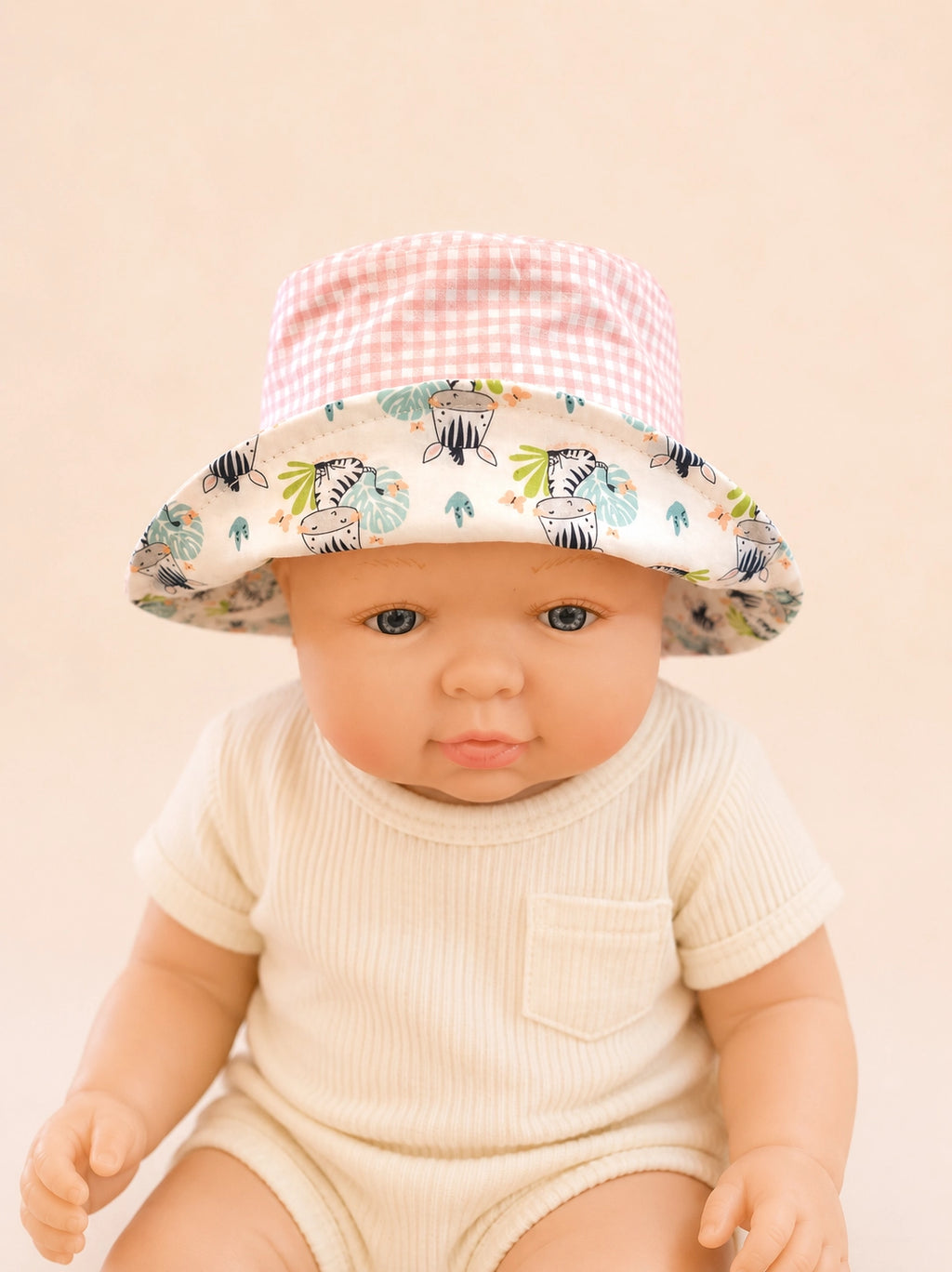 Gorrito reversible Cebritas con interior amarillo sol para bebé [Variant: Vichy rosa 2.7mm]