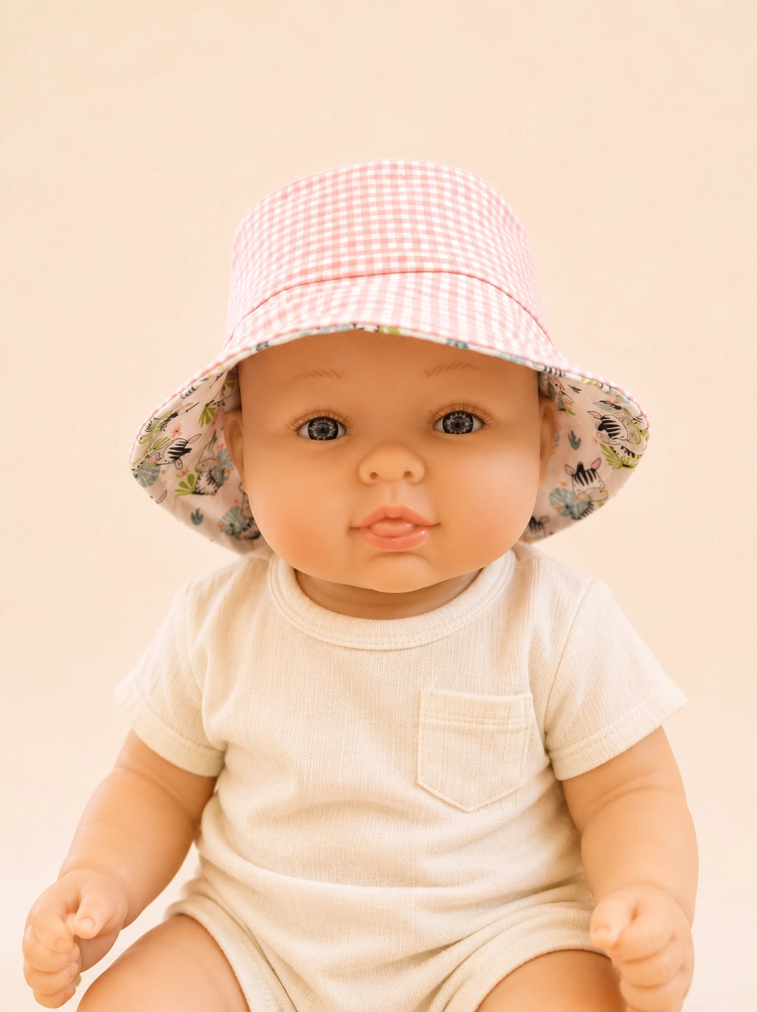 Reverso amarillo sol del gorrito de pescador Cebritas reversible [Variant: Vichy rosa 2.7mm]
