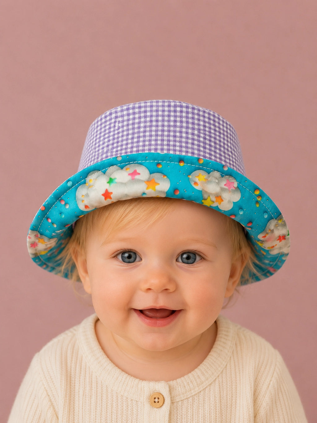 Gorrito pescador reversible Cielo con reverso vichy lila [Variant: Vichy 2.7mm Lila]