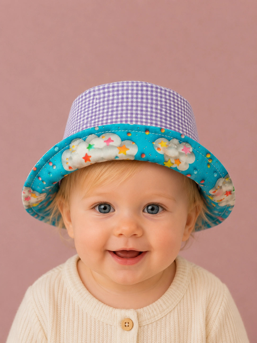Gorrito pescador reversible Cielo con reverso vichy lila [Variant: Vichy 2.7mm Lila]