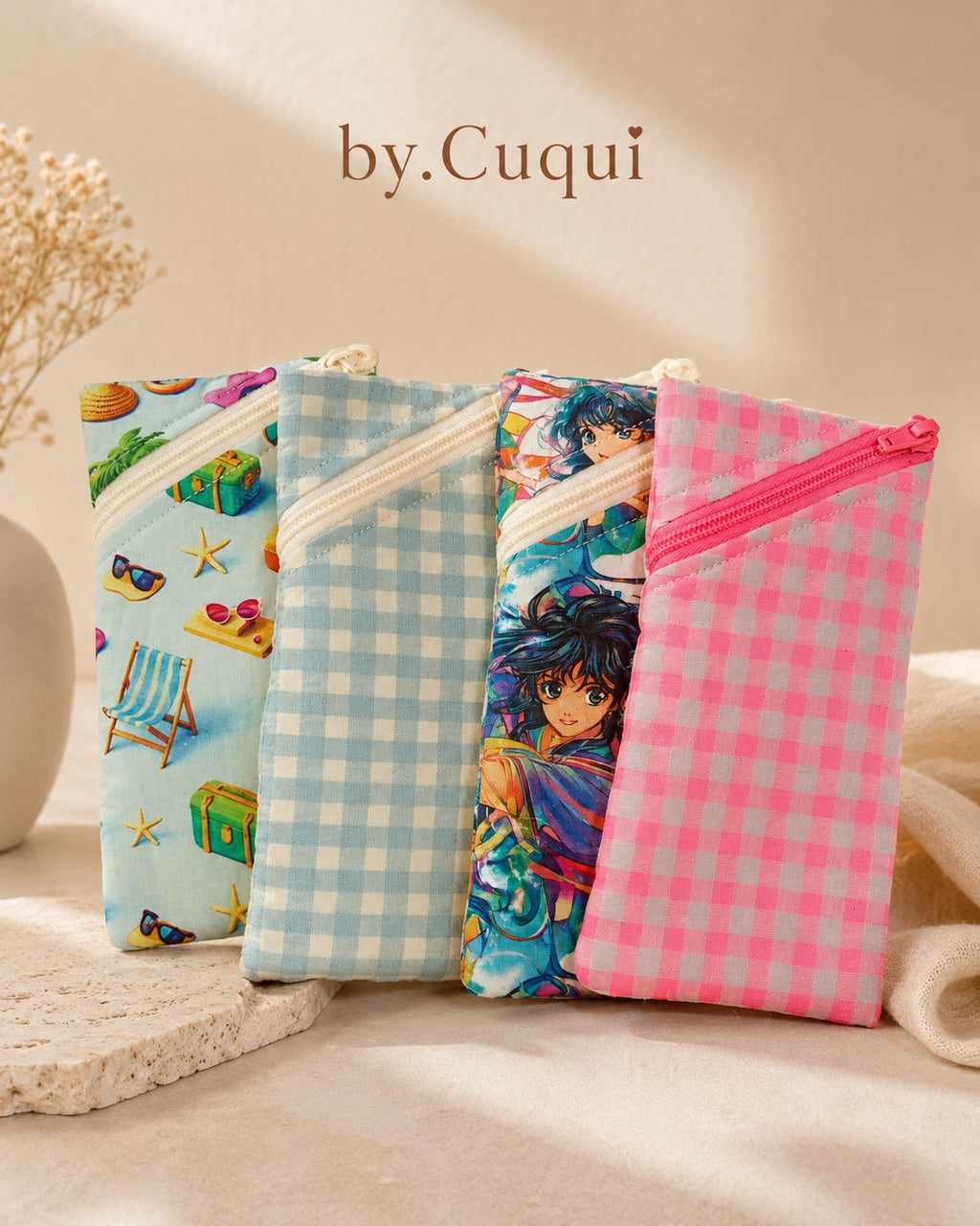 Funda de gafas de tela con cremallera diagonal
