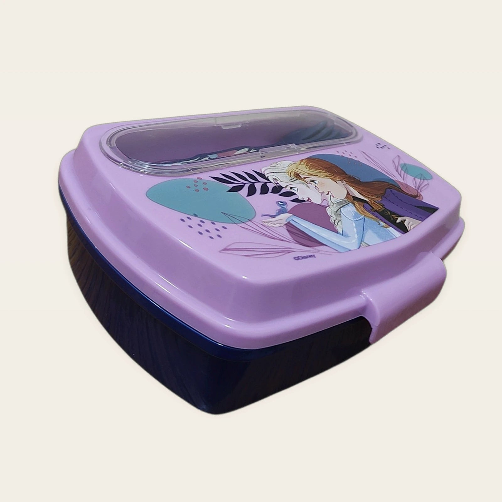 Sandwichera infantil Frozen con cubiertos, vista en ángulo