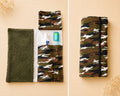 Kit dental Camuflaje verde con rizo oliva, abierto y cerrado en vista frontal