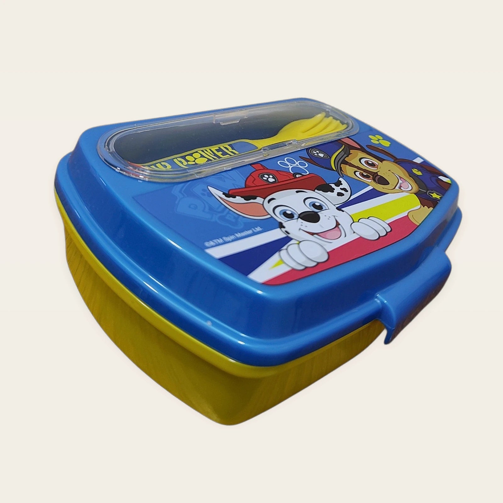 Sandwichera infantil Patrulla Canina con cubiertos, vista en ángulo