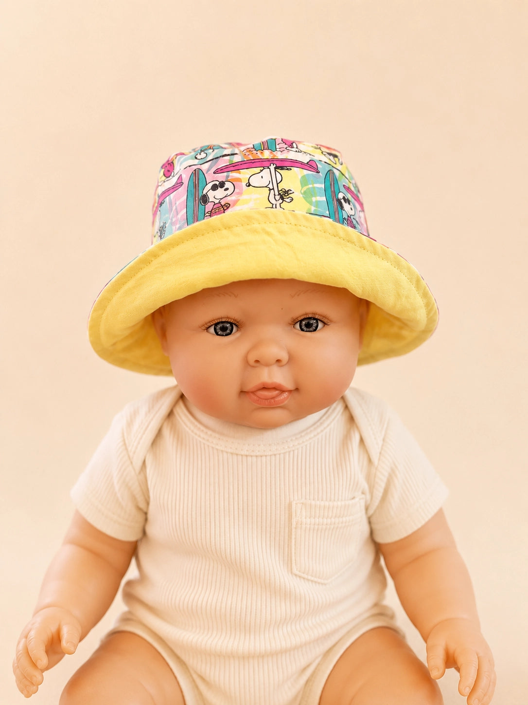 Gorrito de pescador reversible Snoopy hecho a mano en algodón [Variant: Amarillo claro]