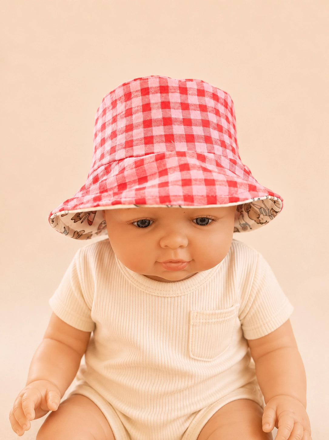 Gorrito pescador reversible Piscina con reverso vichy rojo [Variant: Vichy rojo]