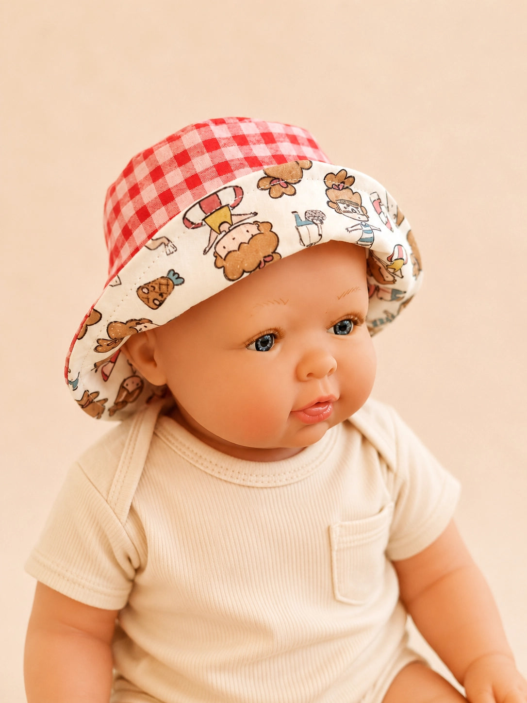 Gorrito pescador reversible Piscina con reverso vichy rojo [Variant: Vichy rojo]