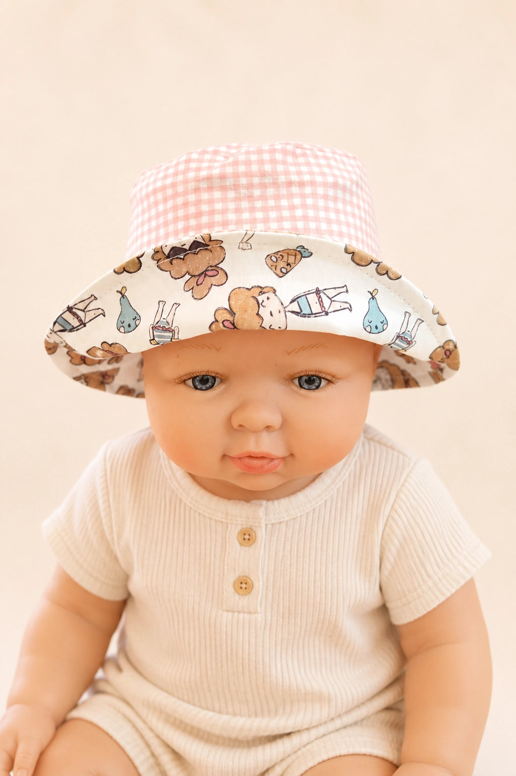 Gorrito pescador reversible Piscina con reverso naranja [Variant: Vichy rosa 2.7mm]