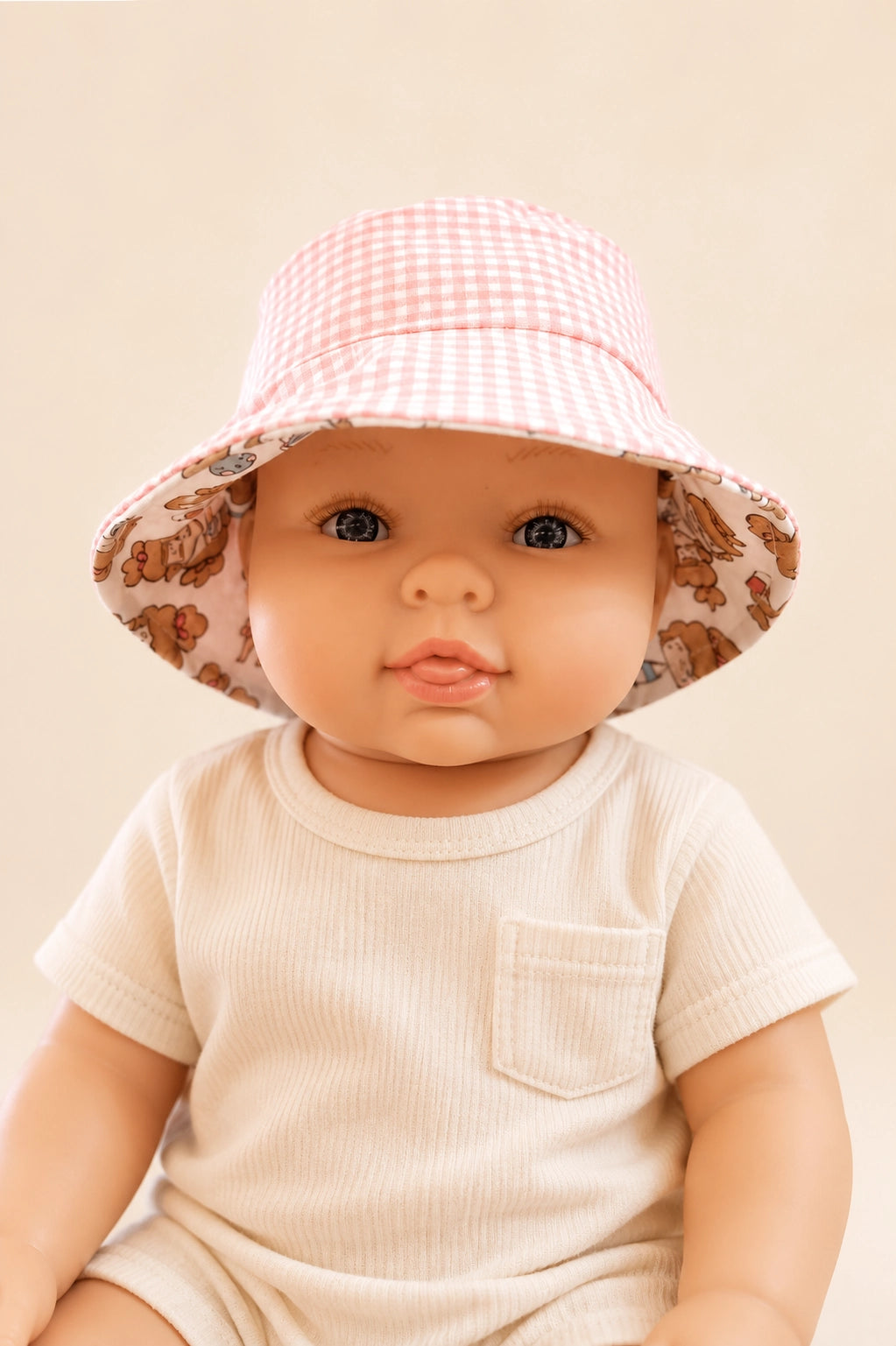 Gorrito pescador reversible Piscina con reverso vichy rosa [Variant: Vichy rosa 2.7mm]