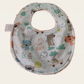 Babero impermeable 0–6 meses Animalitos divertidos con rizo de bambú beige y snap celeste, vista frontal [Variant: Blanco]