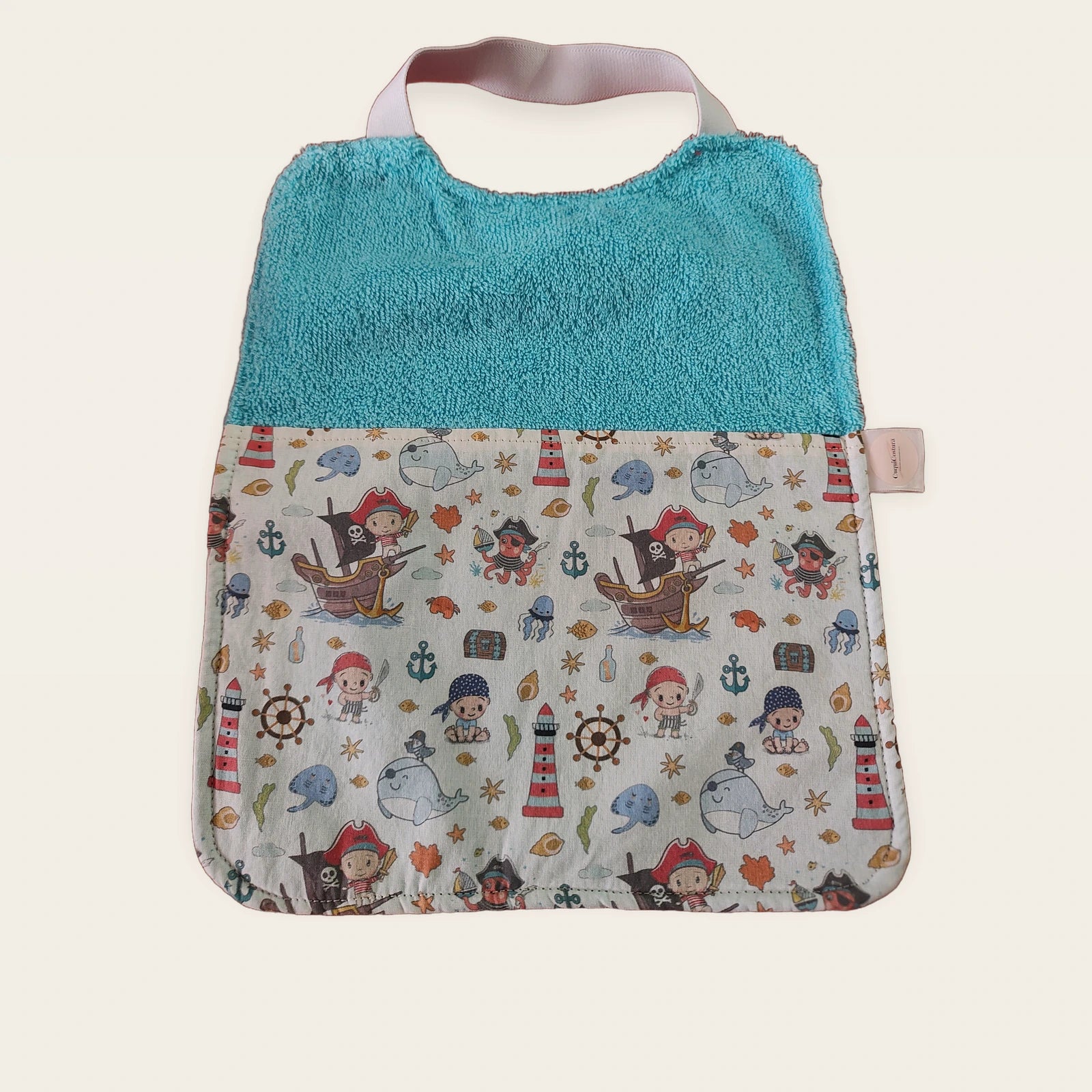 Babero infantil Piratas con rizo de algodón azul y cuello elástico [Variant: Azul]