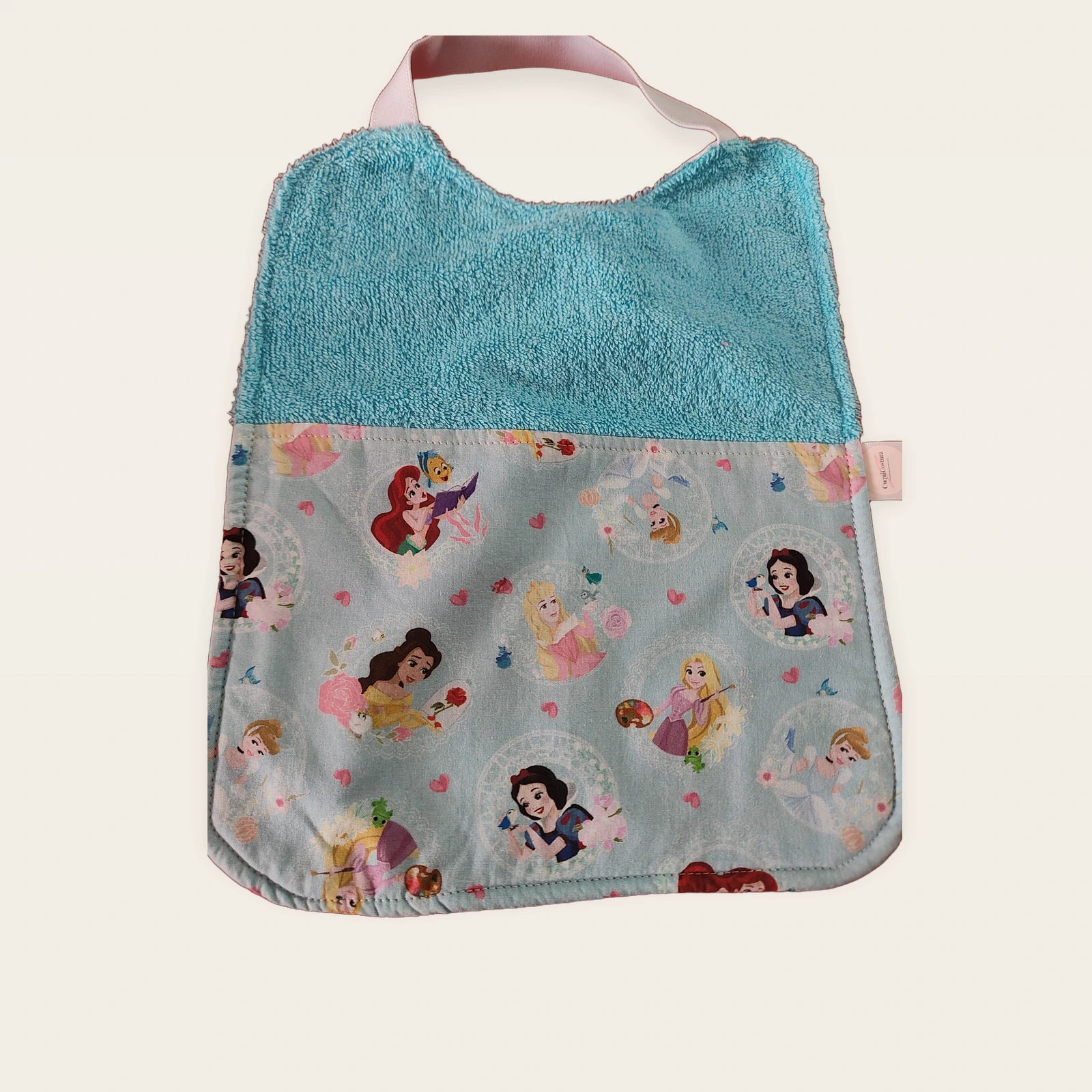 Babero infantil Princesas Disney con rizo de algodón azul y cuello elástico [Variant: Azul]
