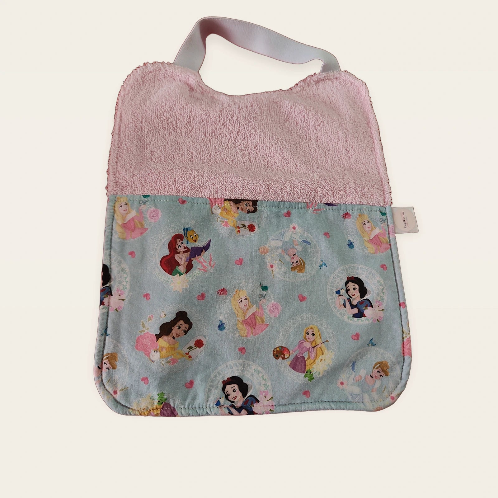 Babero infantil Princesas Disney con rizo de algodón rosa y cuello elástico [Variant: Rosa]