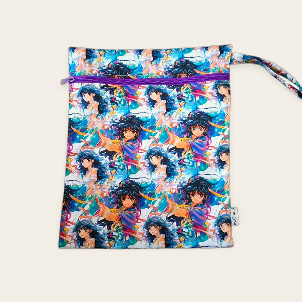 Bolsa impermeable Anime fantasía con cremallera lila, vista frontal