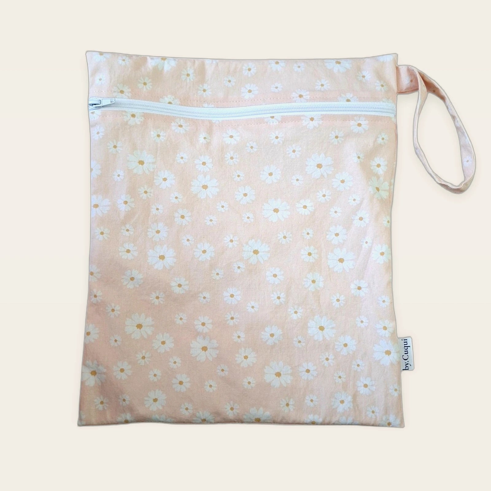 Bolsa impermeable Margaritas con cremallera blanca, vista frontal