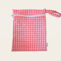 Bolsa impermeable Vichy rosa flúor con cremallera blanca, vista frontal