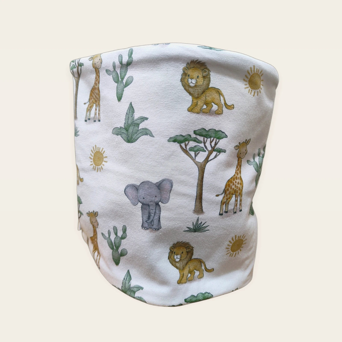 Braga de cuello infantil Animalitos de la sabana Baobab estirada, vista del anverso estampado [Variant: Amarillo]