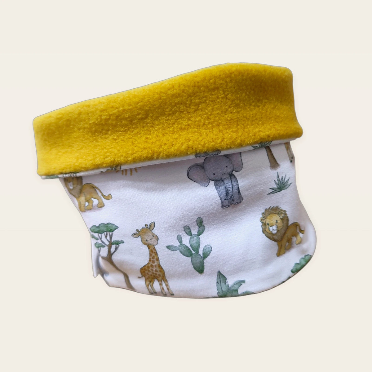 Braga de cuello infantil Animalitos de la sabana Baobab con el cuello doblado y el polar amarillo visible [Variant: Amarillo]