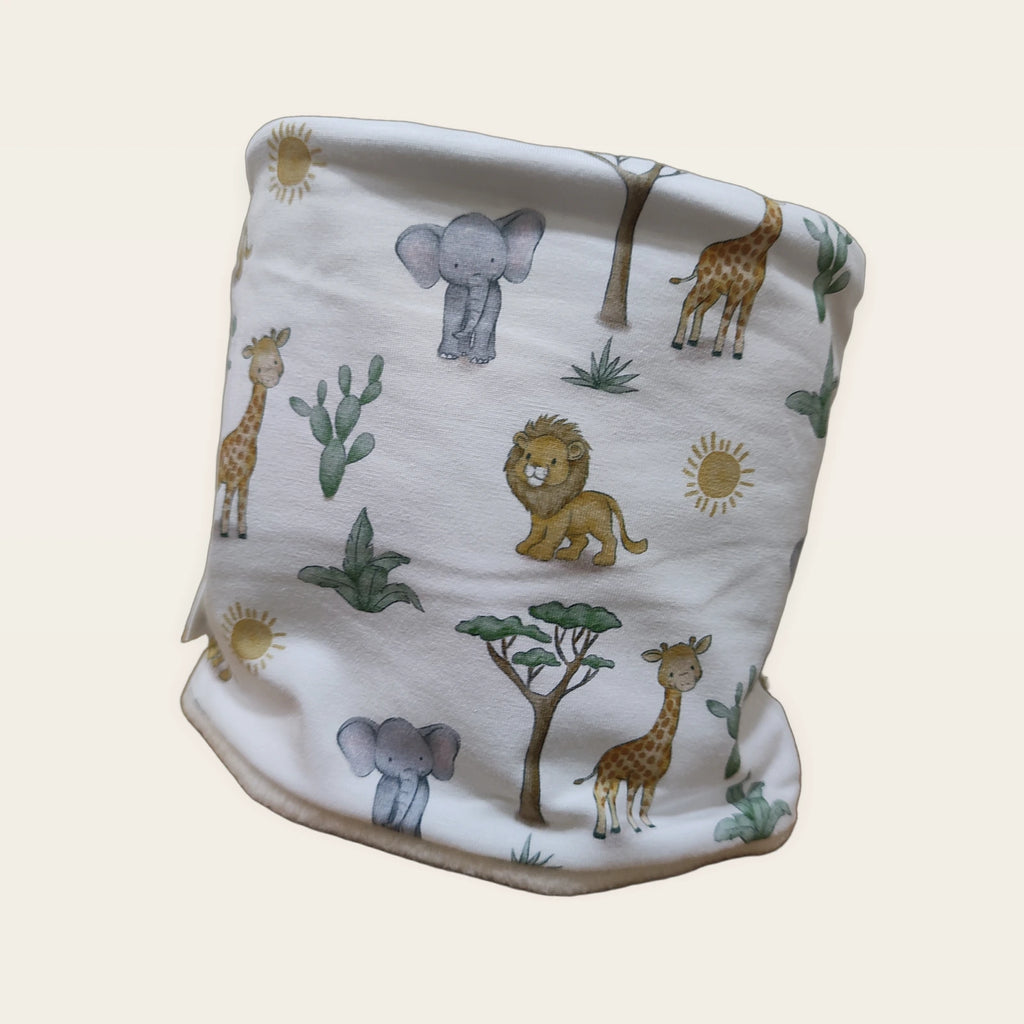 Braga de cuello infantil Animalitos de la sabana Baobab estirada, vista del anverso estampado [Variant: Beige]