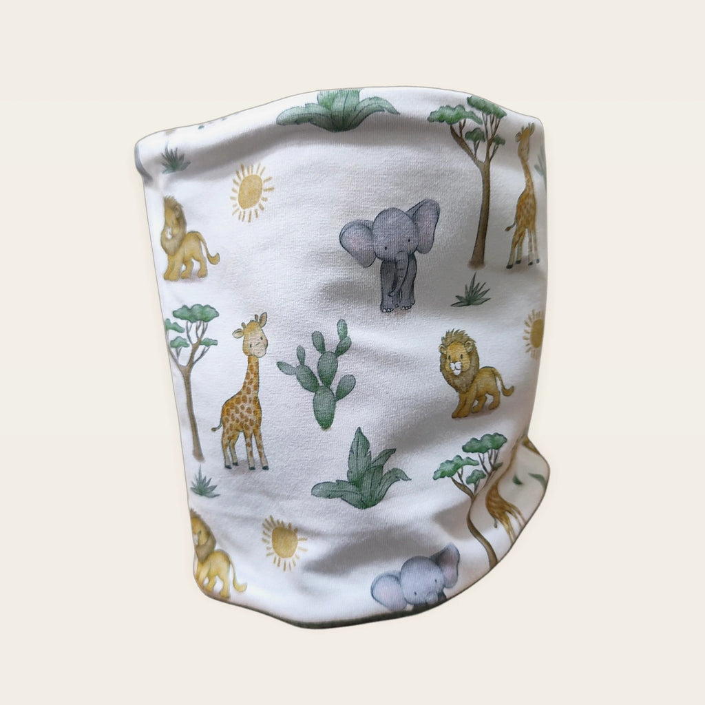Braga de cuello infantil Animalitos de la sabana Baobab estirada, vista del anverso estampado [Variant: Pale mint]
