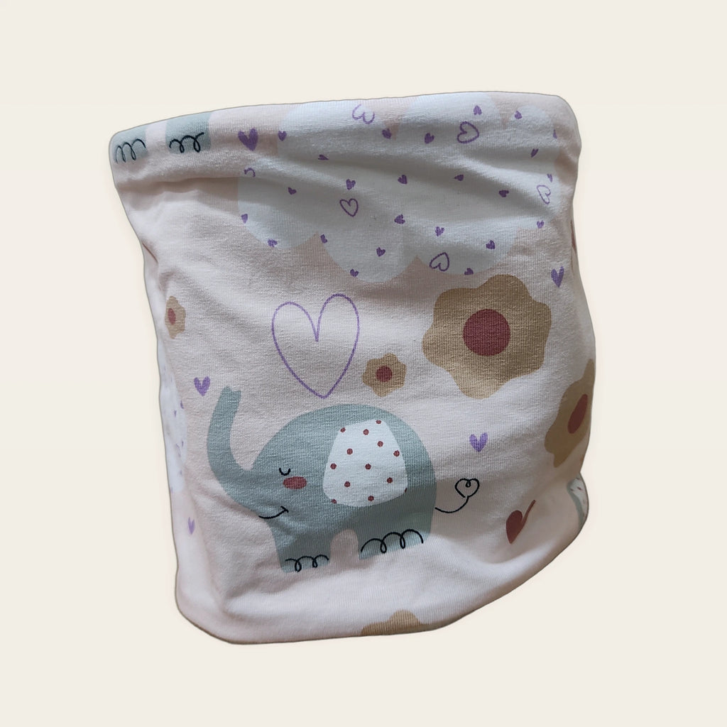 Braga de cuello infantil Elefantes rosa estirada, vista del anverso estampado [Variant: Beige]
