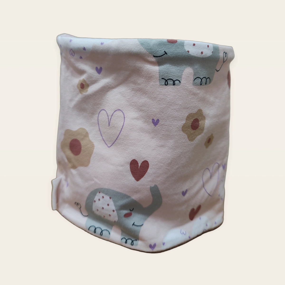 Braga de cuello infantil Elefantes rosa estirada, vista del anverso estampado [Variant: Rosa]