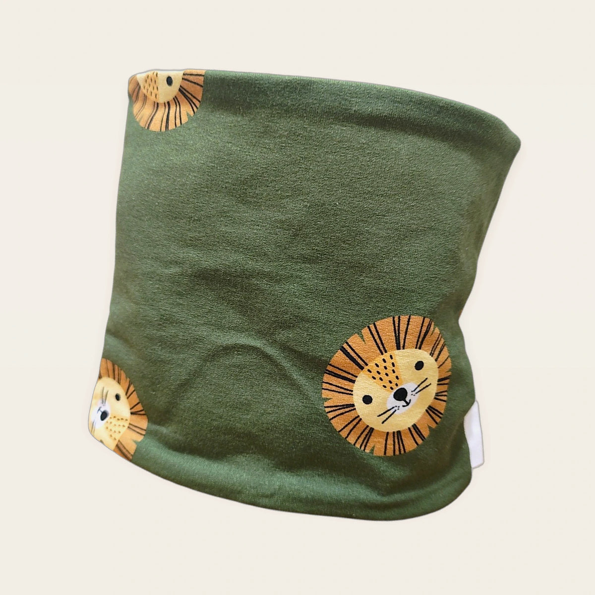Braga de cuello infantil León verde estirada, vista del anverso estampado [Variant: Beige]