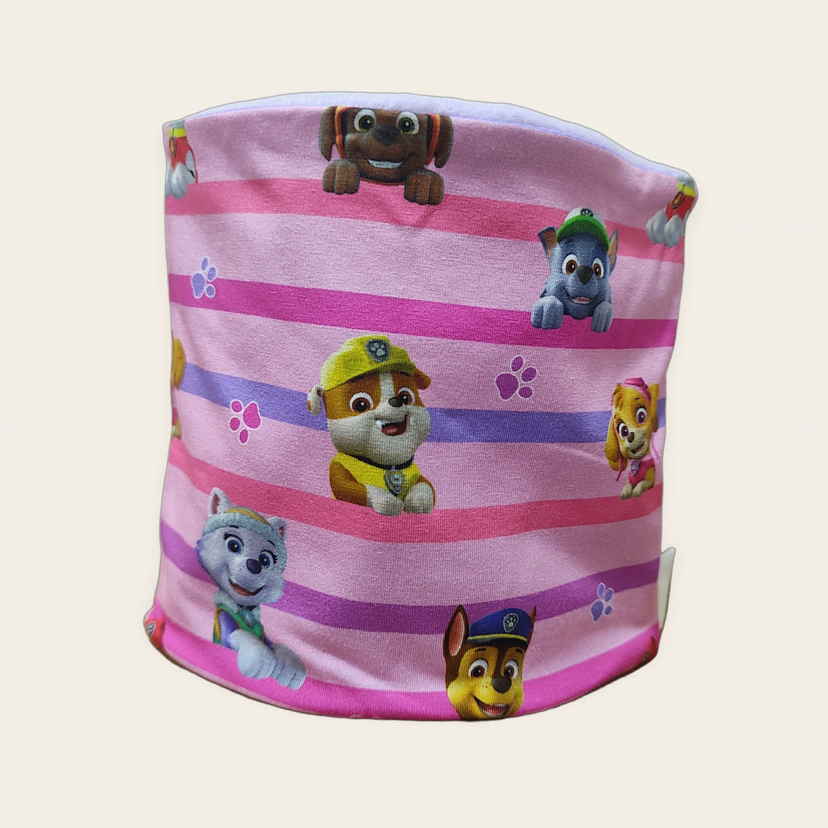 Braga de cuello infantil Perretes rayas rosa estirada, vista del anverso estampado [Variant: Lila claro]