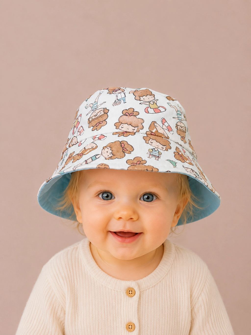 Gorrito pescador infantil con estampado Piscina confeccionado en algodón [Variant: Azul cielo]