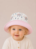 Gorrito de pescador reversible Cuqui Elefantes hecho a mano en algodón para bebé [Variant: Topitos rosa]