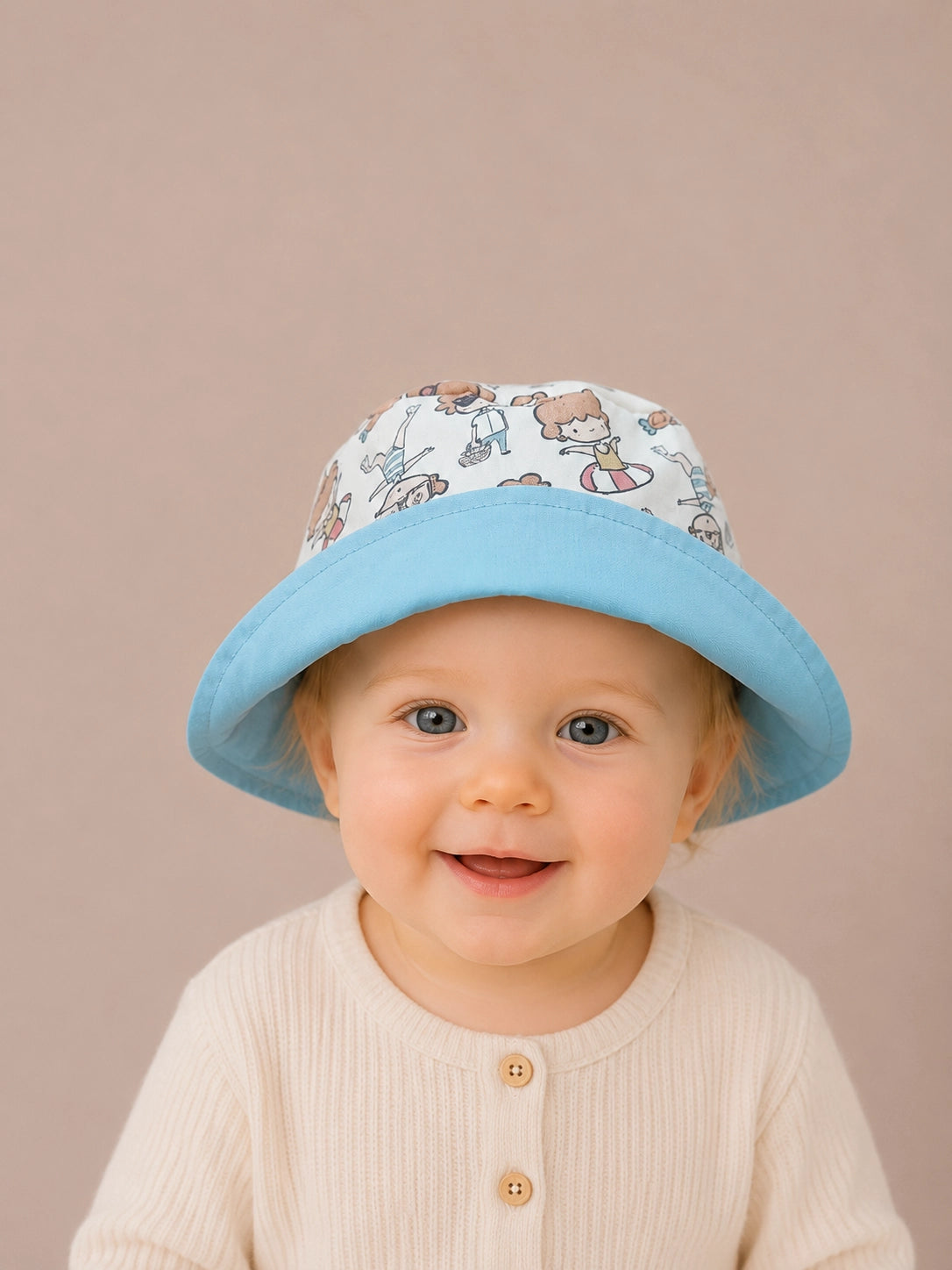 Gorrito de pescador reversible Piscina hecho a mano en algodón para bebé [Variant: Azul cielo]